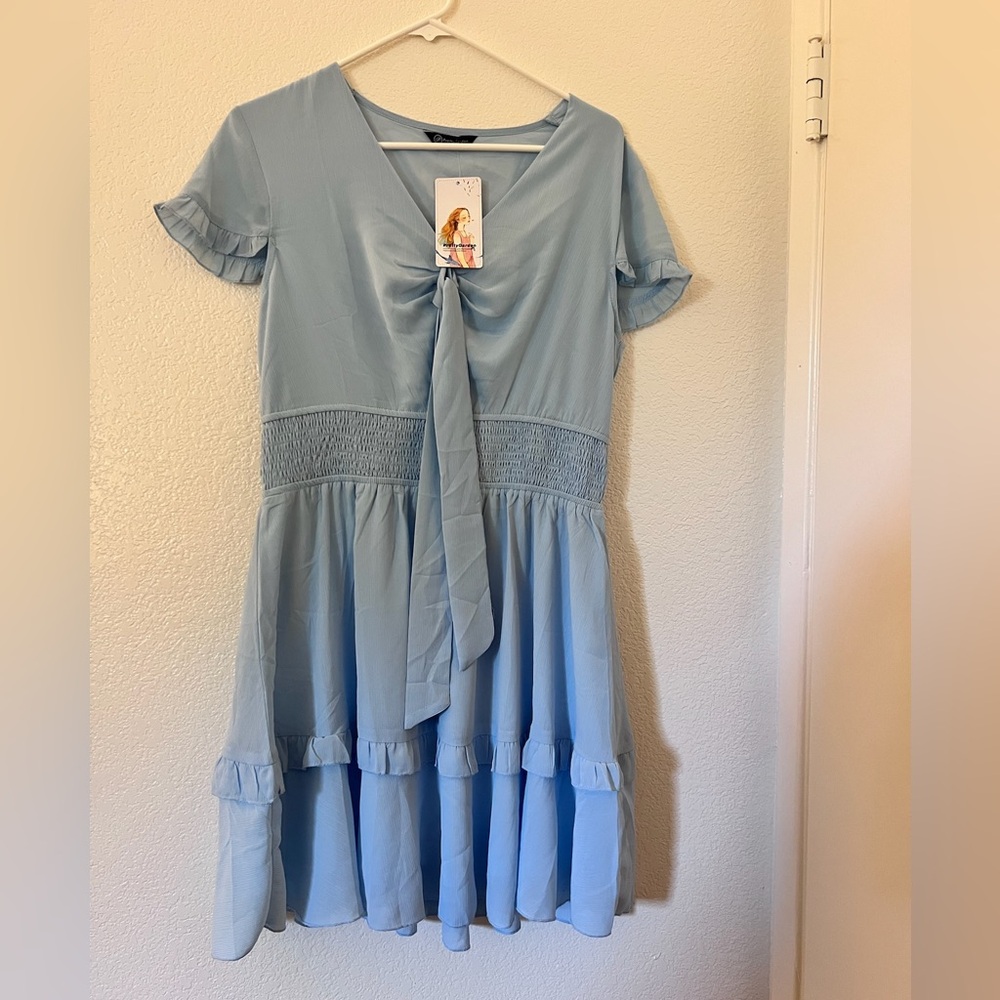 NWT Pretty Garden‎ Ladies Large Light Blue Mini Dress